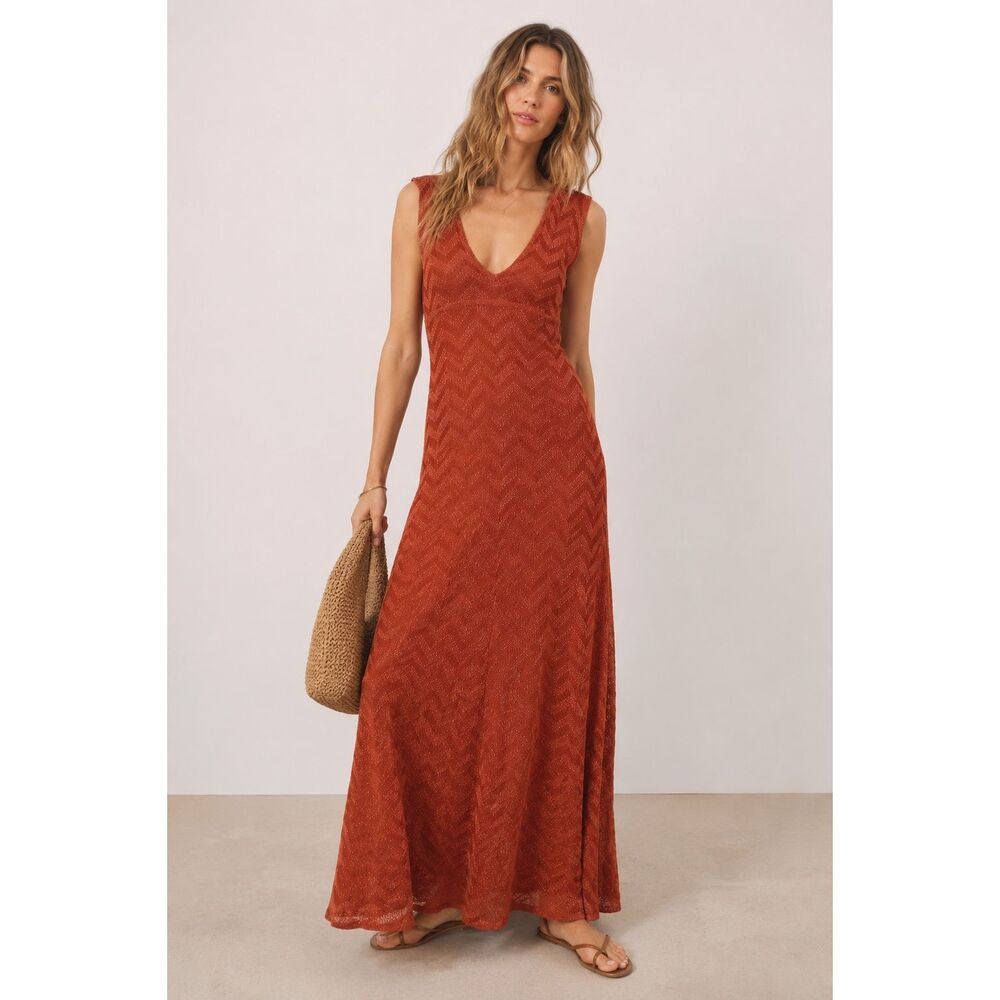 ZARA Rust Orange Metallic Maxi Dress